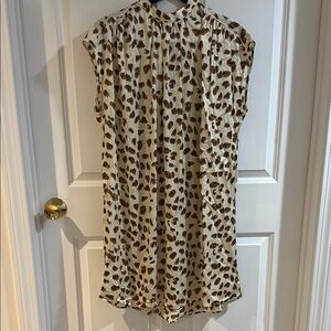 Sundays Cream and Brown Leopard Print Top/Mini dress Size Small